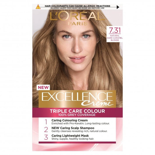 Ngjyrë për flokë Loreal Exellence no. 7.31 48 ml + hidrogjen 72 ml