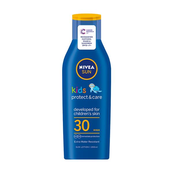 Losion mbrojtës ndaj diellit Nivea Sun Kids Protect &amp; Care, 30 SPF, 200 ml