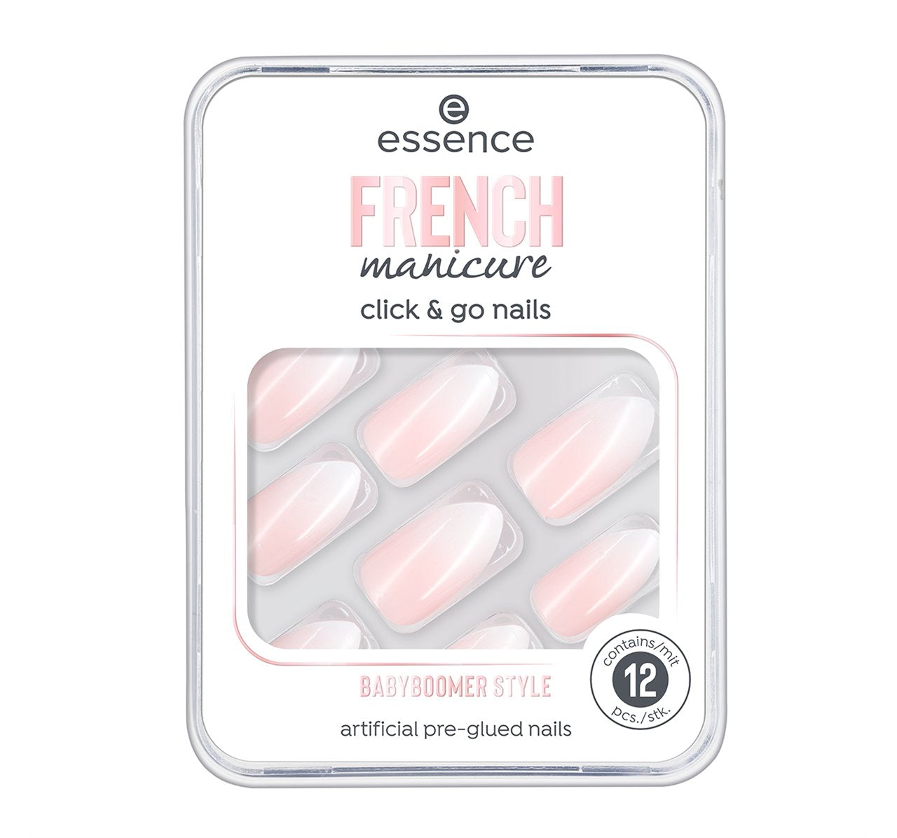 Thonj artificial Essence French Manikyr, Click &amp; GO Nails, Babyboomer Style, 12 pjesë