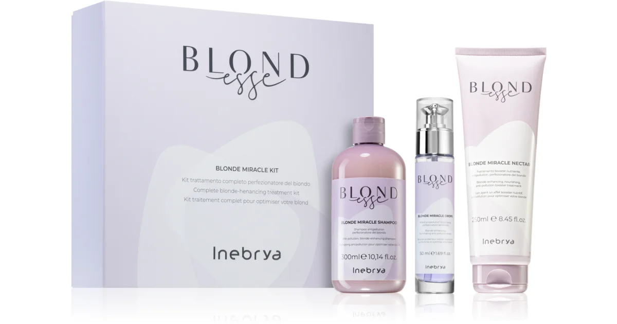 Set për flokë Shampo Inebrya Blond Esse 300ml + Vaj 50ml + Trajtim Ushqyes 250ml