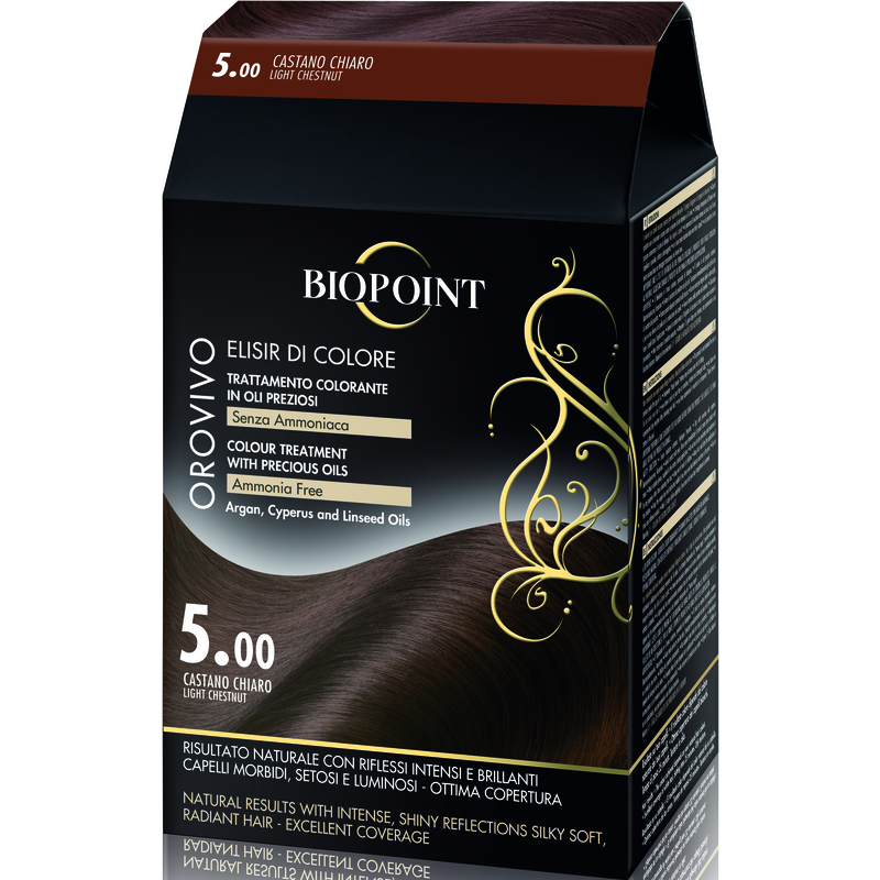 Ngjyrë për flokë Biopoint Orovivo 5.00 gështenjë e qeltë, 100 ml.